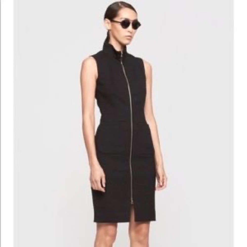 NWT L’Agence Mock-Neck Front-Zip Dress in Black